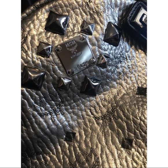 MCM Studded Stark Silver Metallic Backpack - Picture 2 of 12
